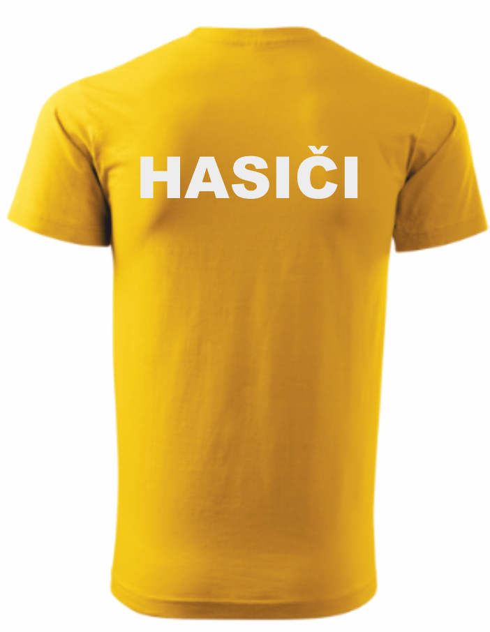 Žluté pánské triko pro hasiče Velikost: XL, Umístění potisku: zadní část, Barva potisku: reflexní
