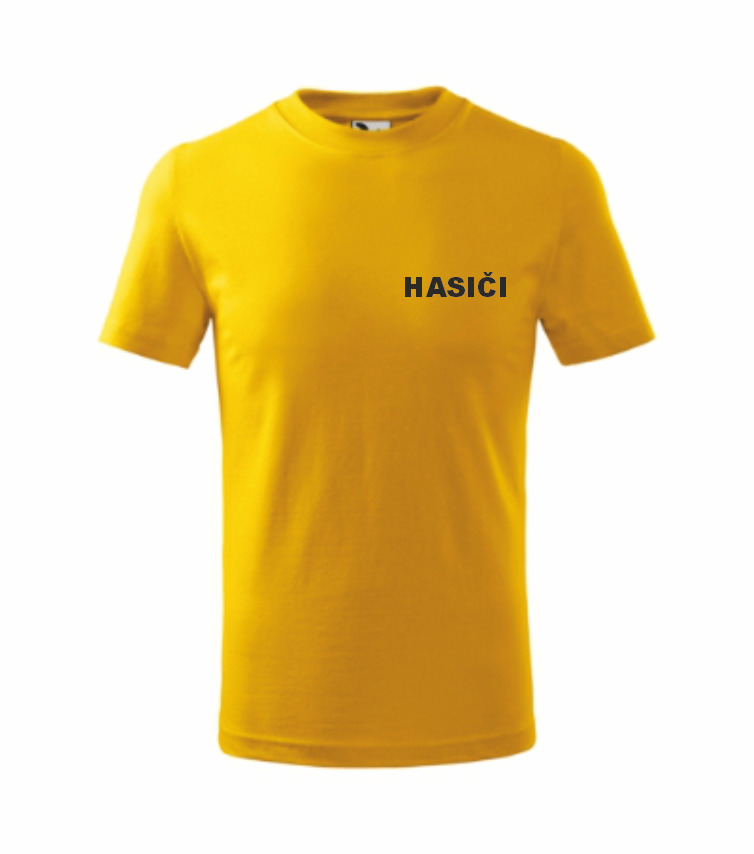 Žluté dětské triko pro hasiče Velikost: 110 cm/4 roky, Umístění potisku: levé prso, Barva potisku: černá