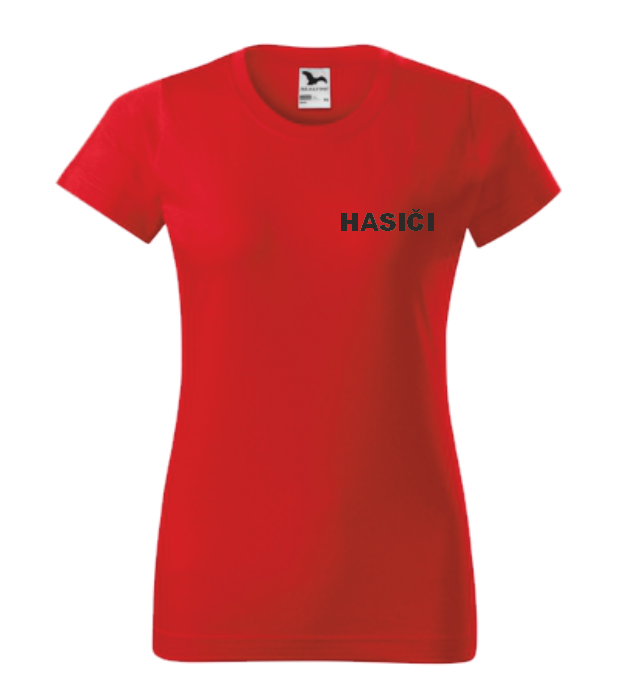 Červené dámské triko pro hasiče Velikost: XL, Umístění potisku: levé prso, Barva potisku: černá