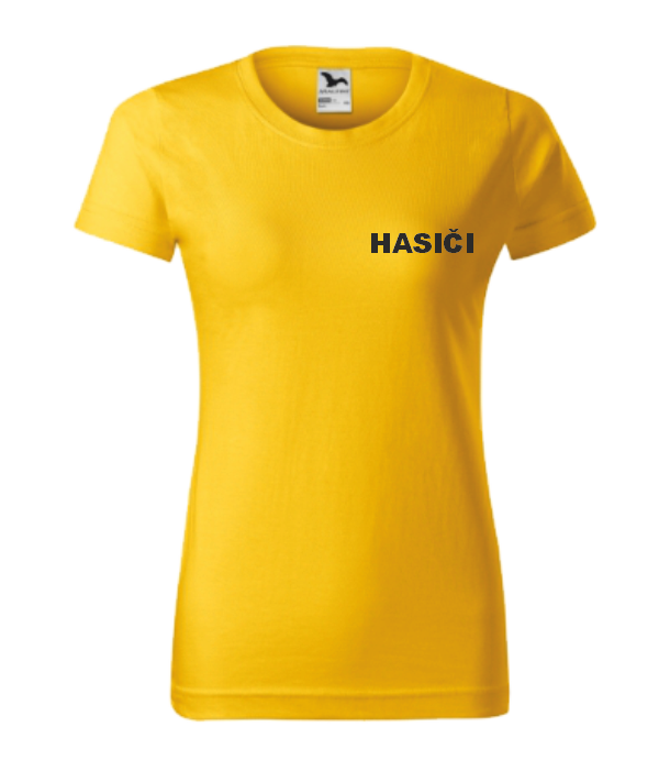 Žluté dámské triko pro hasiče Velikost: XL, Umístění potisku: levé prso, Barva potisku: černá