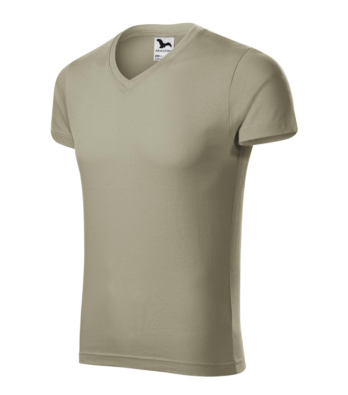 Slim Fit V-neck Tričko pánské Barva: světlá khaki, Velikost: L