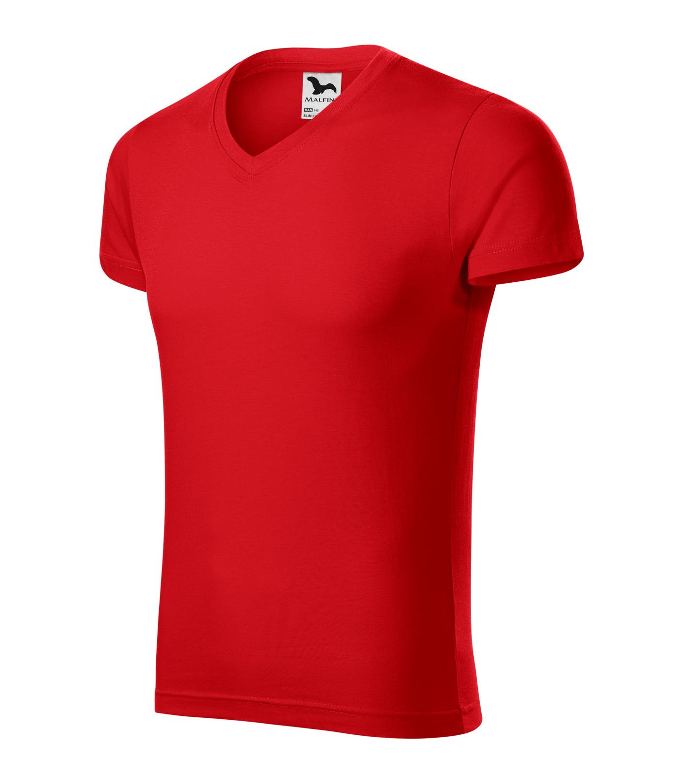 Slim Fit V-neck Tričko pánské Barva: červená, Velikost: M