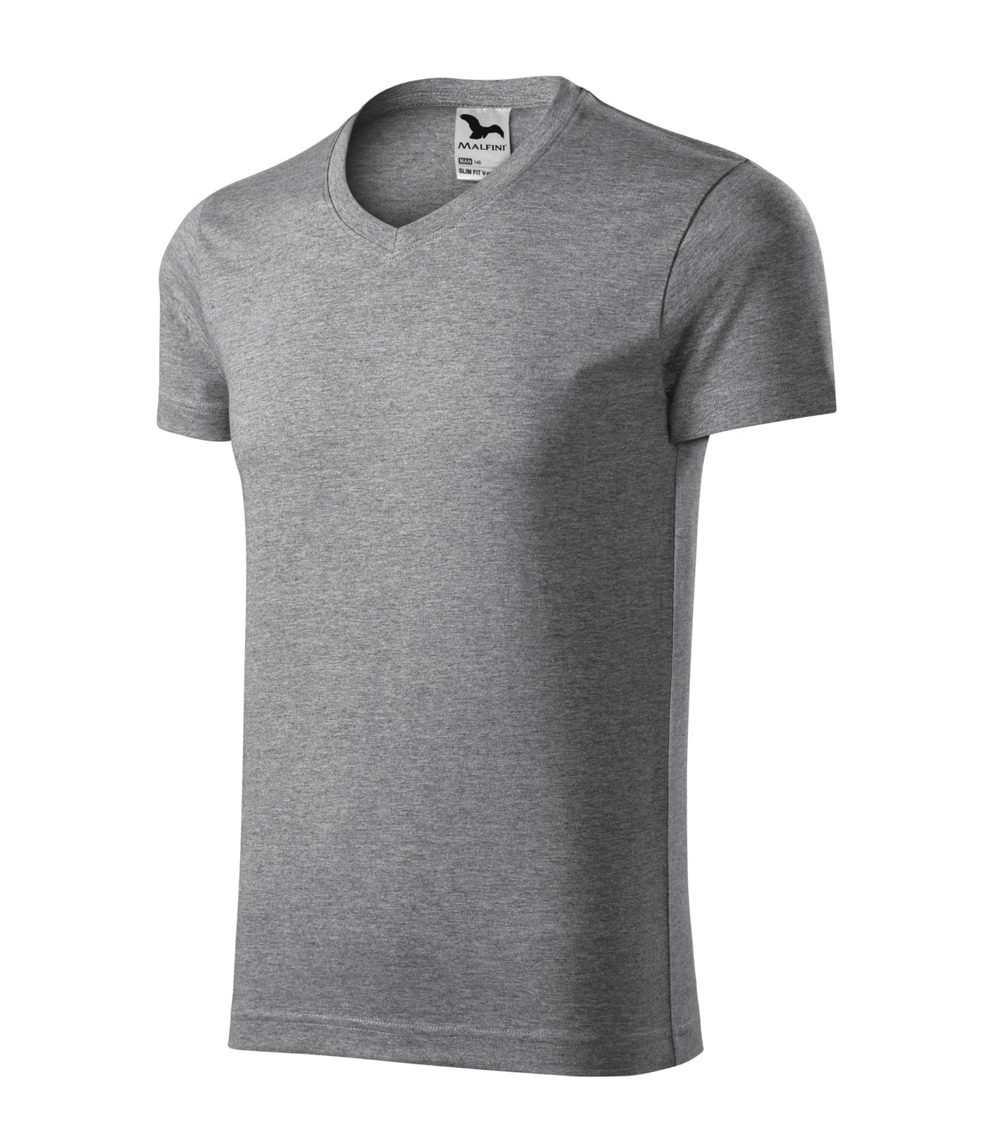 Slim Fit V-neck Tričko pánské Barva: tmavě šedý melír, Velikost: 3XL