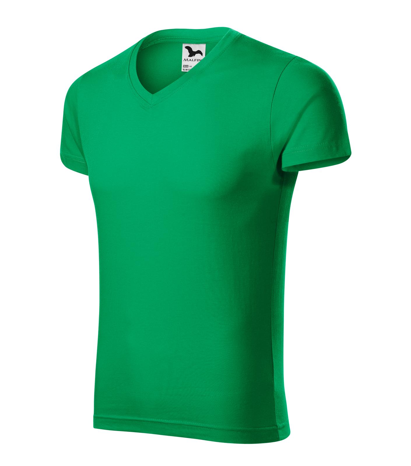 Slim Fit V-neck Tričko pánské Barva: středně zelená, Velikost: M