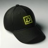 DALL·E 2024 01 27 12.18.50 Create an image of a black cap with a flat neon yellow logo. The design should be sleek and modern, with the cap suitable for everyday wear. The neon