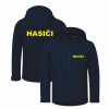 Tmavě modrá bunda se žlutým potiskem hasiči