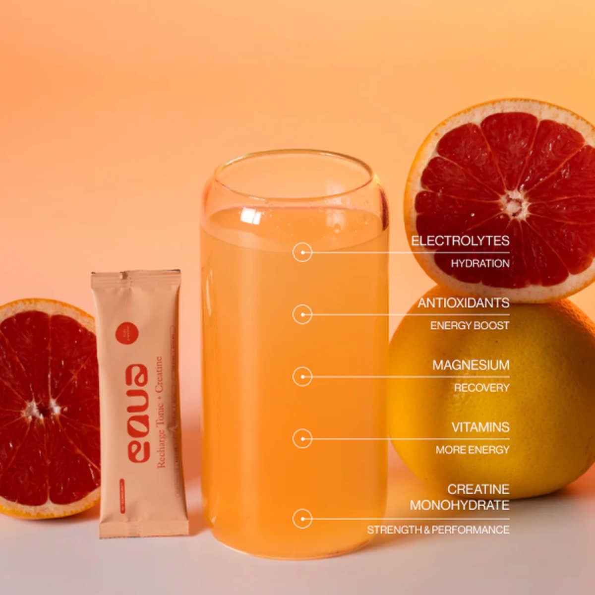Sklenice Recharge Tonic + Creatine s plátky grapefruitu