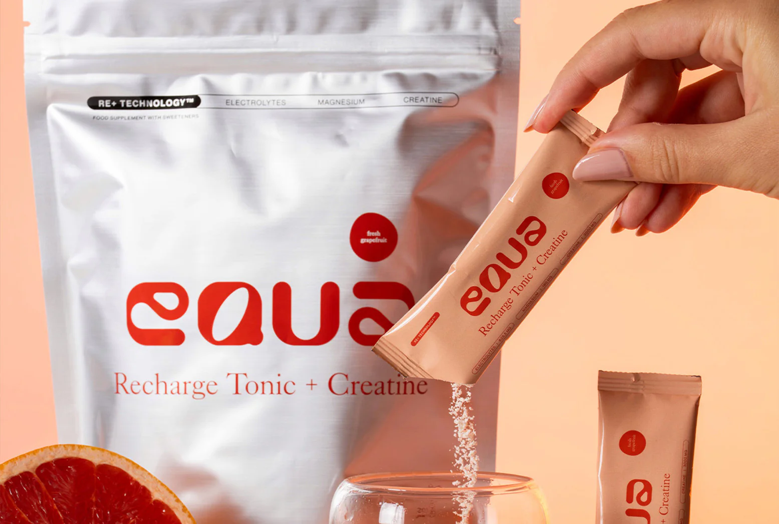 Dawkowanie 1 opakowanie dziennie EQUA Recharge Tonic - Fresh Grapefruit + Creatine #parallax