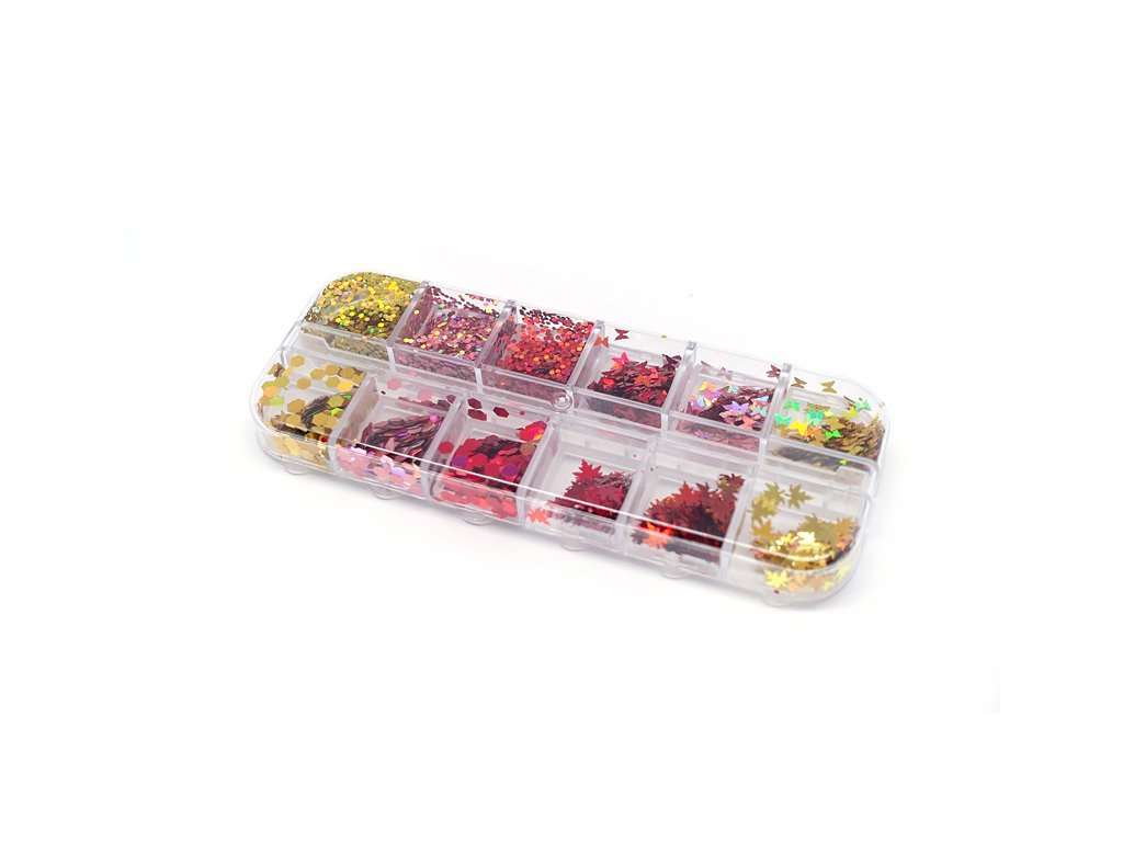 18317 1 dekoracni platky listecky holograficke sada podzim dp9040 12 barev