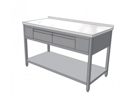 Pracovní nerezový stůl se dvěma zásuvkami (nerez pro potravinářské účely),1300x700x900mm