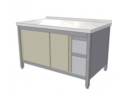 Nerezový pracovní stůl skříňový s posuvnými dvířky a policí 1700x700x850 mm (nerez potravinářský)