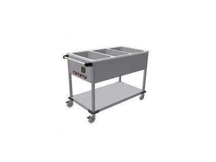 Výdejní nerezový vozík s ohřevem - nepojízdný,dělené vany 4xGN