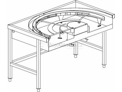 Stůl rohový 180° mechanizovaný 850 x 1500 x 850 mm