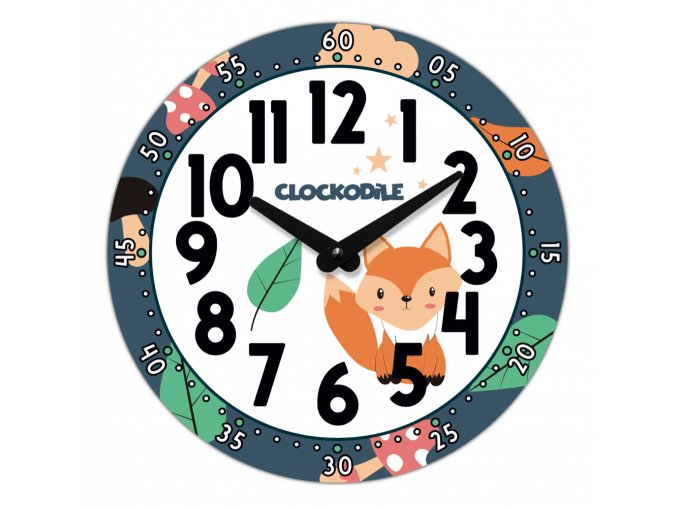 CLOCKODILE Dětské nástěnné hodiny modré s liškou ⌀25cm