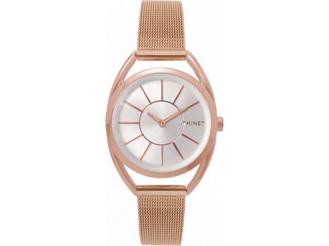 MINET Růžové dámské hodinky ICON ROSE GOLD MESH