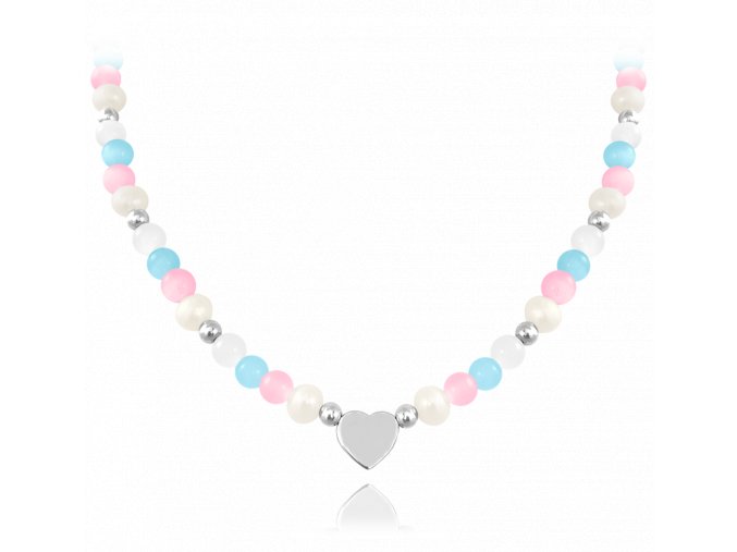 MINET Stříbrný náhrdelník s přírodními perlami a barevnými kuličkami - Ag 925/1000 21,20g