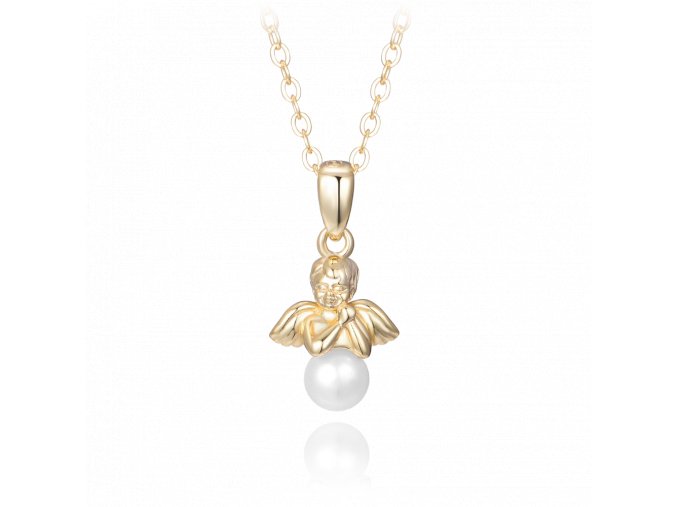 MINET Pozalcený stříbrný náhrdelník ANDĚL s perlou