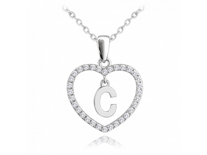 MINET Stříbrný náhrdelník písmeno v srdíčku "C" se zirkony