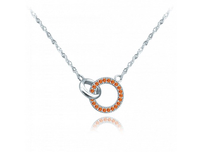 MINET Stříbrný náhrdelník KROUŽEK s oranžovými zirkony