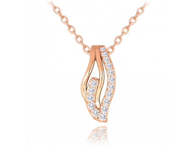 MINET Rose gold zvlněný stříbrný náhrdelník s bílými zirkony
