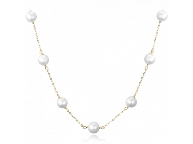 MINET Pozlacený stříbrný náhrdelník s bílými perlami Ag 925/1000 11,70g