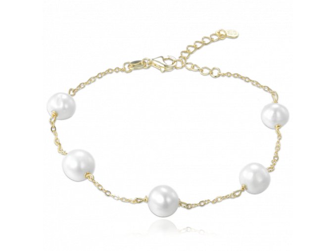 MINET Pozlacený stříbrný náramek s bílými perlami