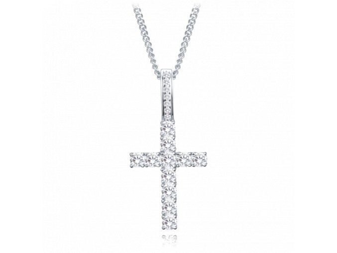 MINET Stříbrný náhrdelník křížek se zirkony