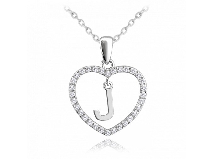 MINET Stříbrný náhrdelník písmeno v srdíčku "J" se zirkony