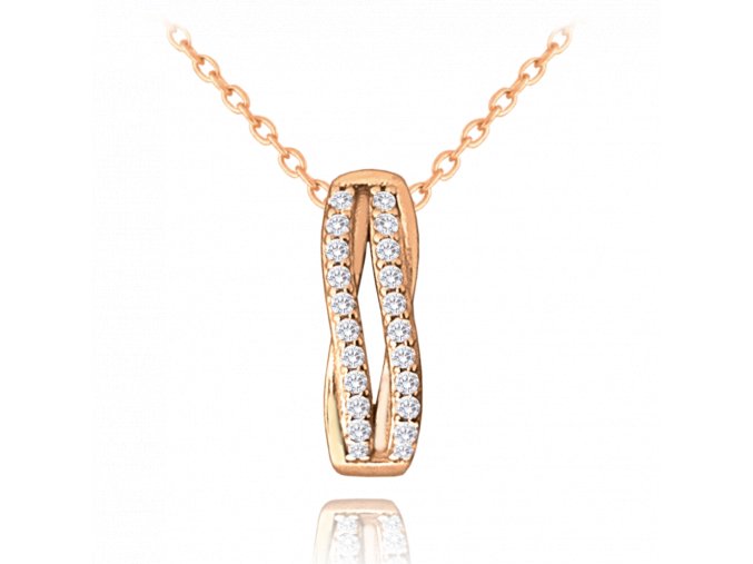 MINET Rose gold elegantní stříbrný náhrdelník s bílými zirkony