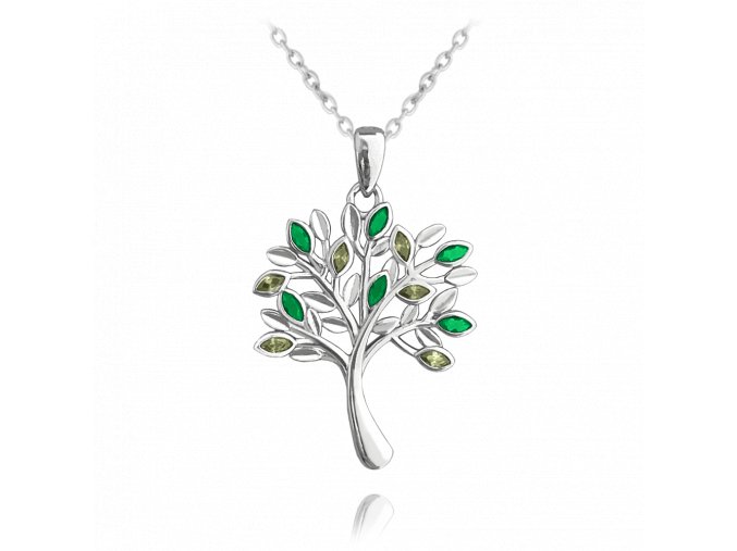 MINET Stříbrný náhrdelník STROM ŽIVOTA s zelenými zirkony