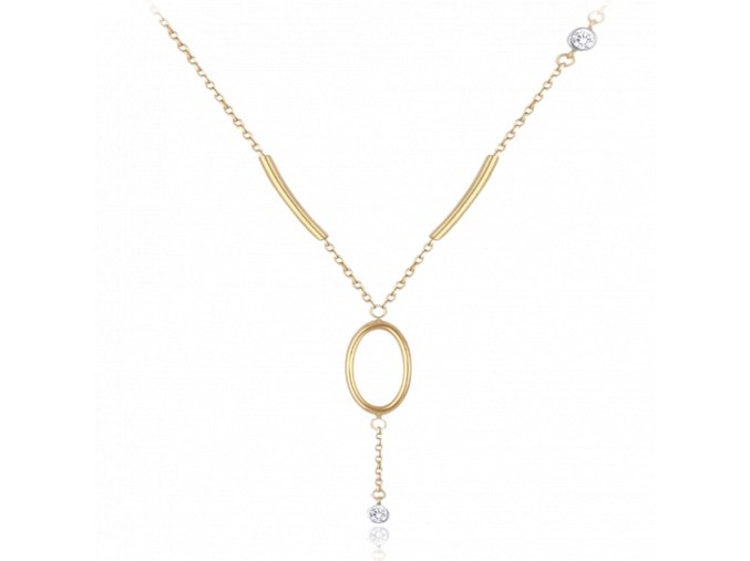 MINET Zlatý náhrdelník kroužek s bílými zirkony Au 585/1000 1,95g