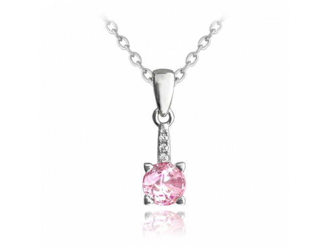 MINET Elegantní stříbrný náhrdelník s růžovým zirkonem