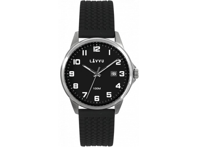 LAVVU Stříbrno-černé pánské hodinky ÖREBRO se silikonovým řemínkem