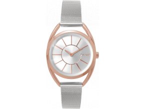 MINET Stříbrno-růžové dámské hodinky ICON SEMI ROSE GOLD MESH
