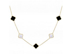 MINET Pozlacený stříbrný náhrdelník ČTYŘLÍSTKY s bílou perletí a onyxem Ag 925/1000 13,45g