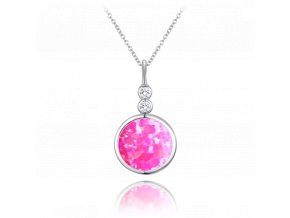 MINET Stříbrný náhrdelník s růžovým opálkem a bílými zirkony