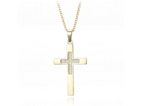 MINET Pozlacený stříbrný náhrdelník křížek s drobnými zirkony