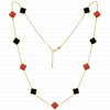 MINET Pozlacený stříbrný náhrdelník ČTYŘLÍSTKY s červeným achátem a onyxem Ag 925/1000 12,80g