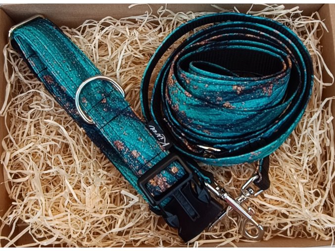 Obojek pro psa Klasik tyrkysový mramor