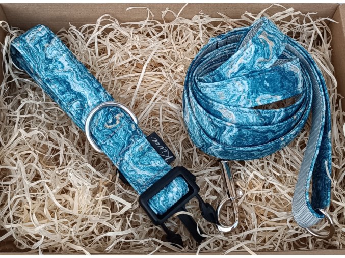 Obojek pro psa světle modrý mramor