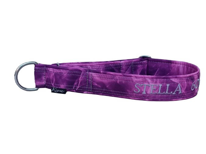 Obojek polostahovací růžový kouř s výšivkou