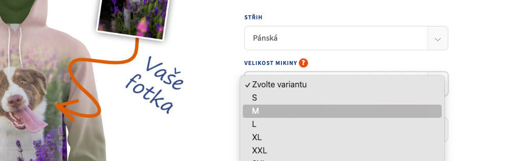 Výběr typu a velikosti mikiny