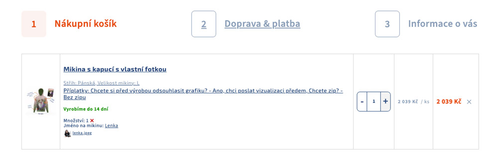 Dokončení objednávky mikiny