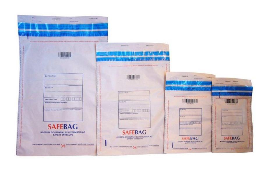 Bezpečnostní obálky SafeBag s modrým bezpečnostním uzávěrem, produktová fotka formátu K70