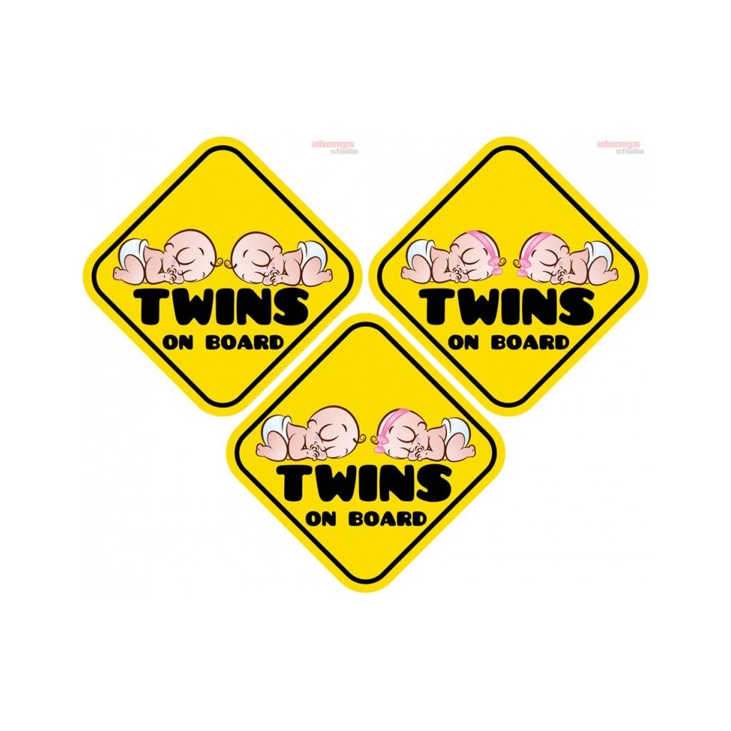 Samolepka na auto - TWINS ON BOARD žlutá