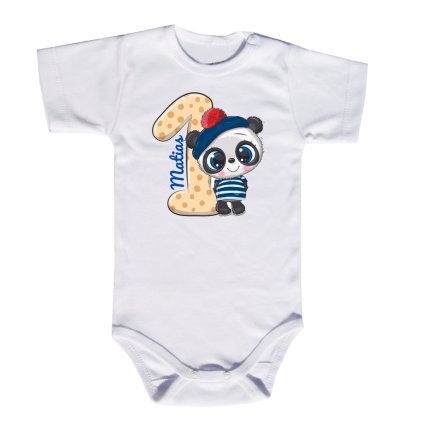 narodeninové body s menom - prvé narodeniny panda - krátky rukáv