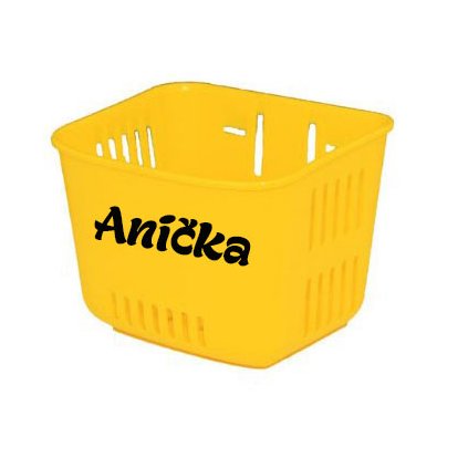 Košík na odrážedlo se jménem - žltý