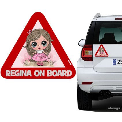 Samolepka na auto - s reflexným textom - dievčatko Regina