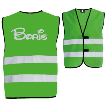 detská reflexná vesta s reflexným nápisom