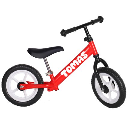 Moje odrážadlo s menom - červené s bielymi kolesami